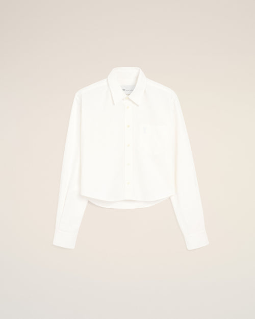 White cotton cropped shirt with embossed Ami de Coeur - 1 - Ami Paris
