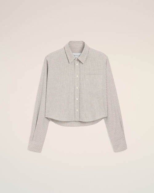 Black cropped striped cotton shirt with embossed Ami de Coeur - 1 - Ami Paris