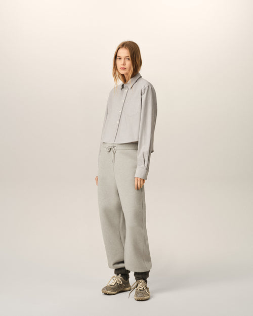 Black cropped striped cotton shirt with embossed Ami de Coeur - Woman - 6 - AMI Paris - Ami Paris