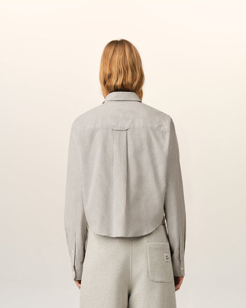 Black cropped striped cotton shirt with embossed Ami de Coeur - Woman - 5 - AMI Paris - Ami Paris
