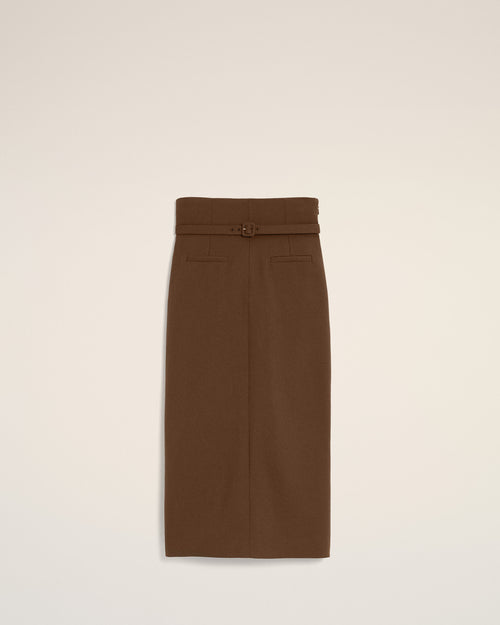 Brown pencil belted wool skirt - 1 - Ami Paris