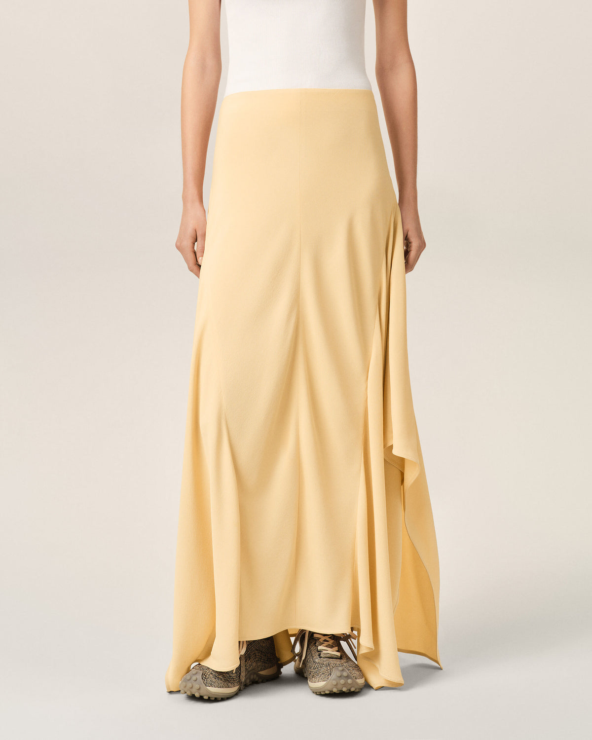 Yellow maxi flared blended silk skirt - 3