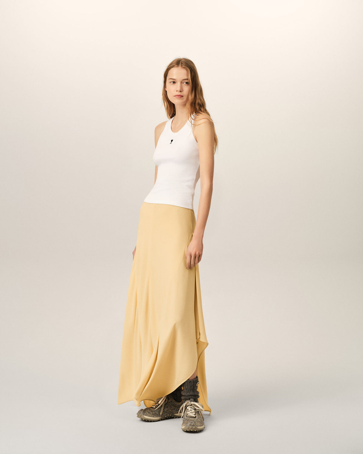 Yellow maxi flared blended silk skirt - 6