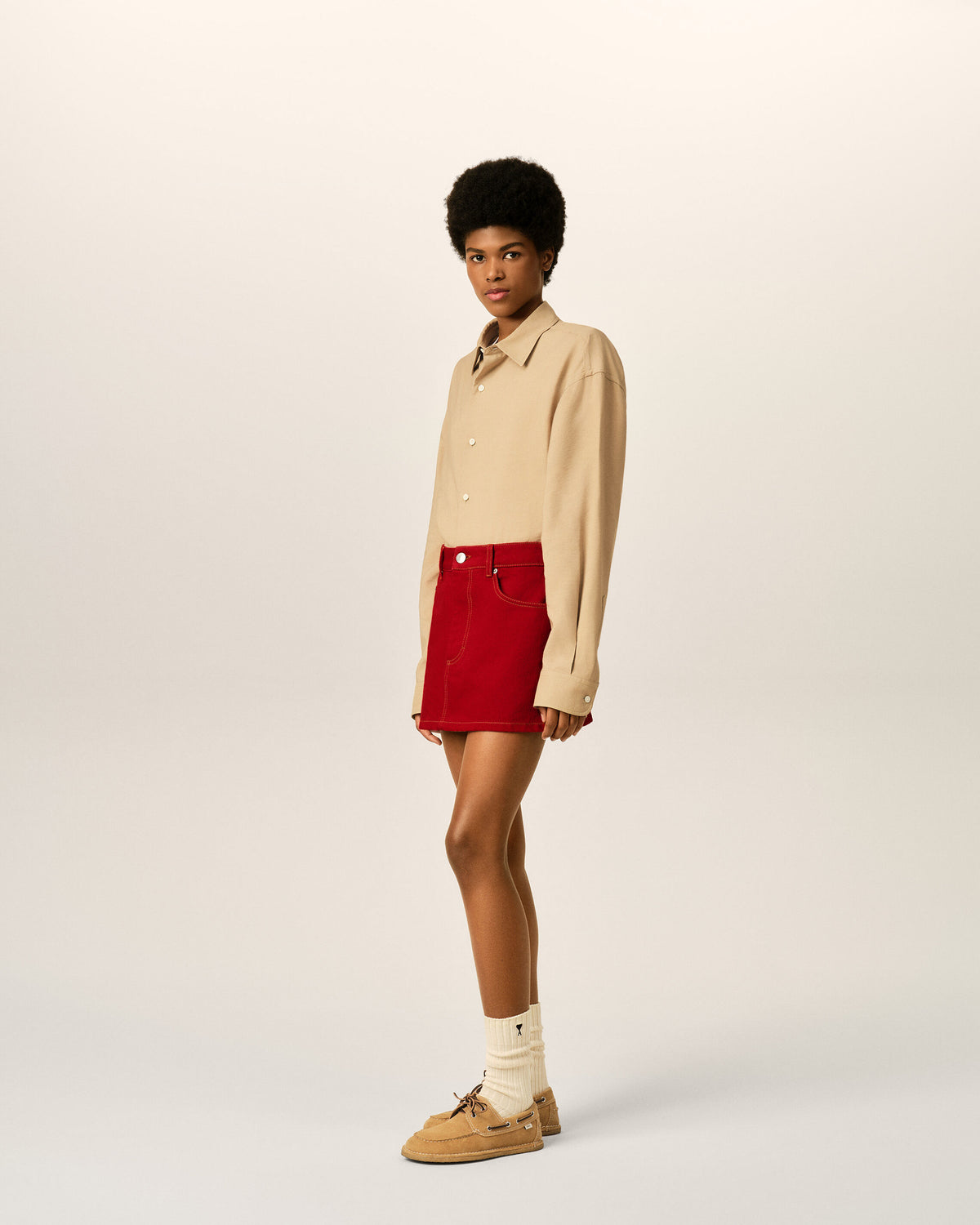 Mini jupe rouge en coton - 6