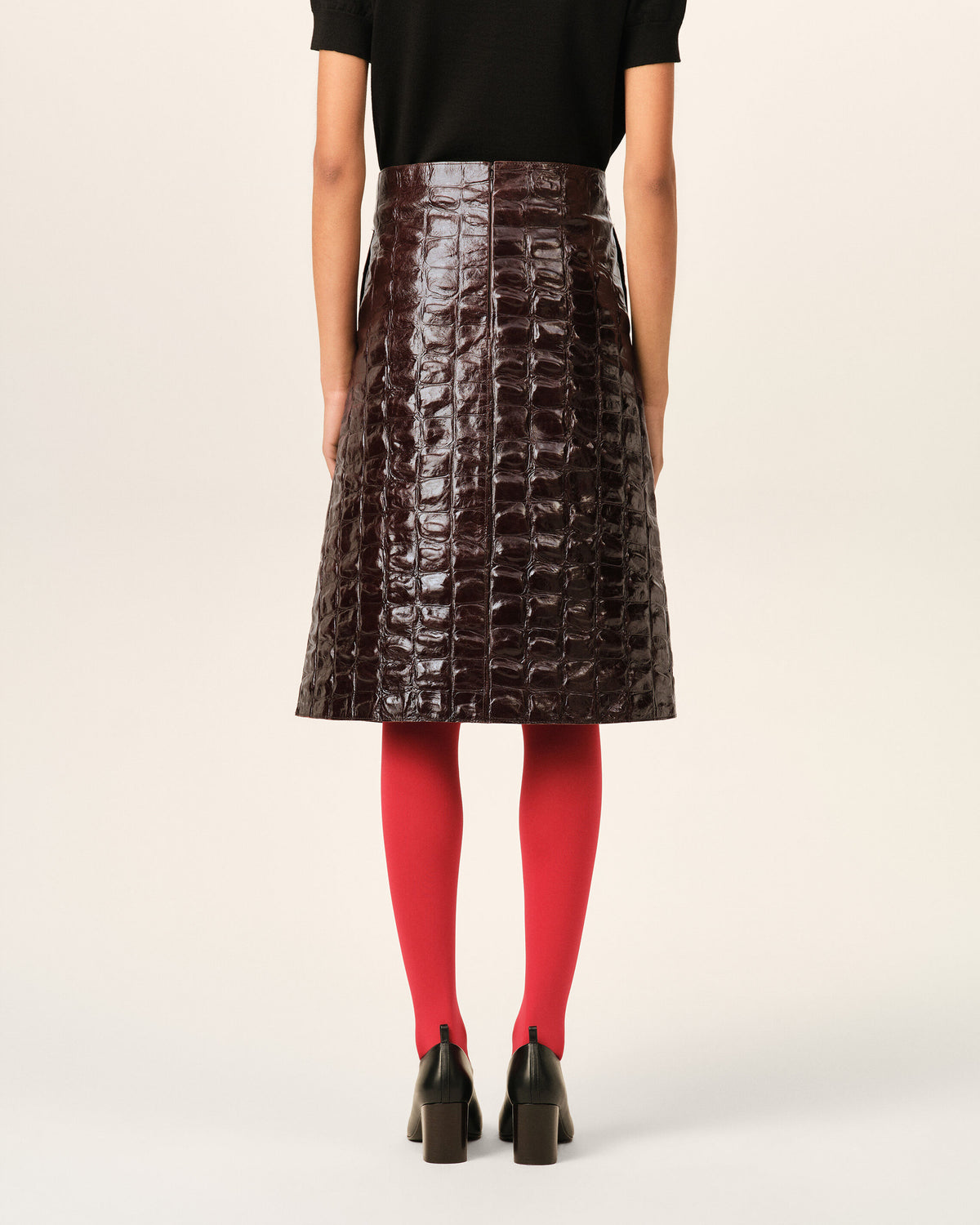 Burgundy midi cowhide leather skirt - 4