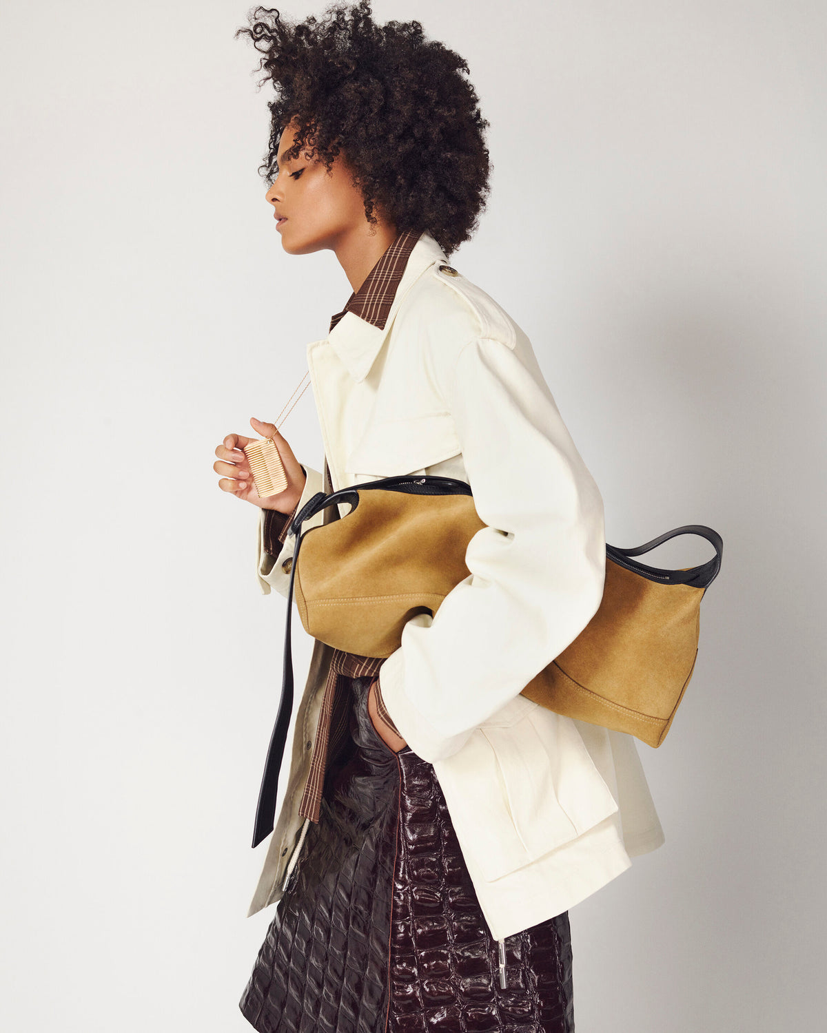 Burgundy midi cowhide leather skirt - 7