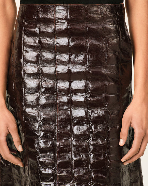 Burgundy midi cowhide leather skirt - Woman - 5 - AMI Paris - Ami Paris