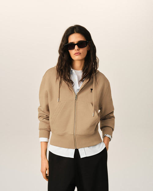Sudadera con cremallera Ami de Cœur de algodón beige - 2 - Ami Paris