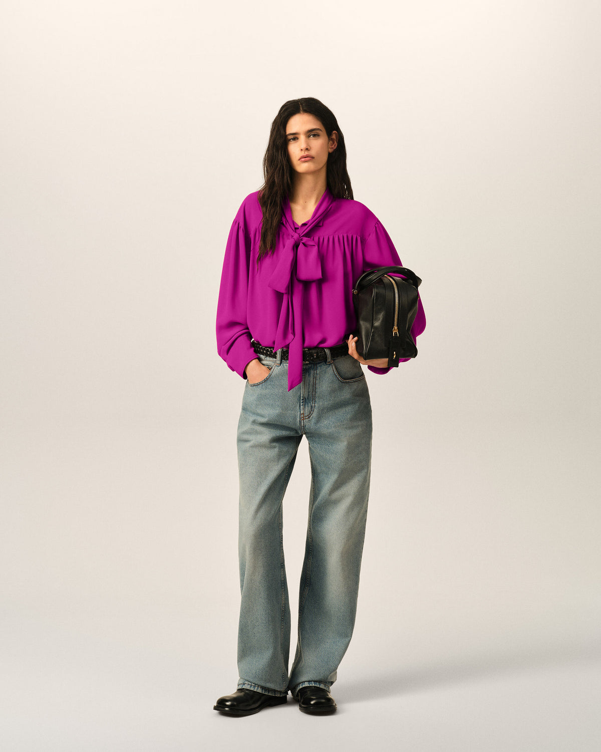 Purple lavalliere silk-blend blouse - 3