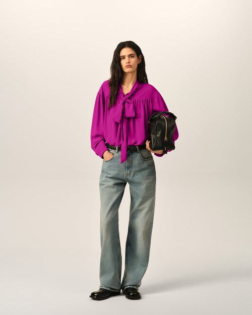 Purple lavalliere silk-blend blouse - Woman - 3 - AMI Paris - Ami Paris