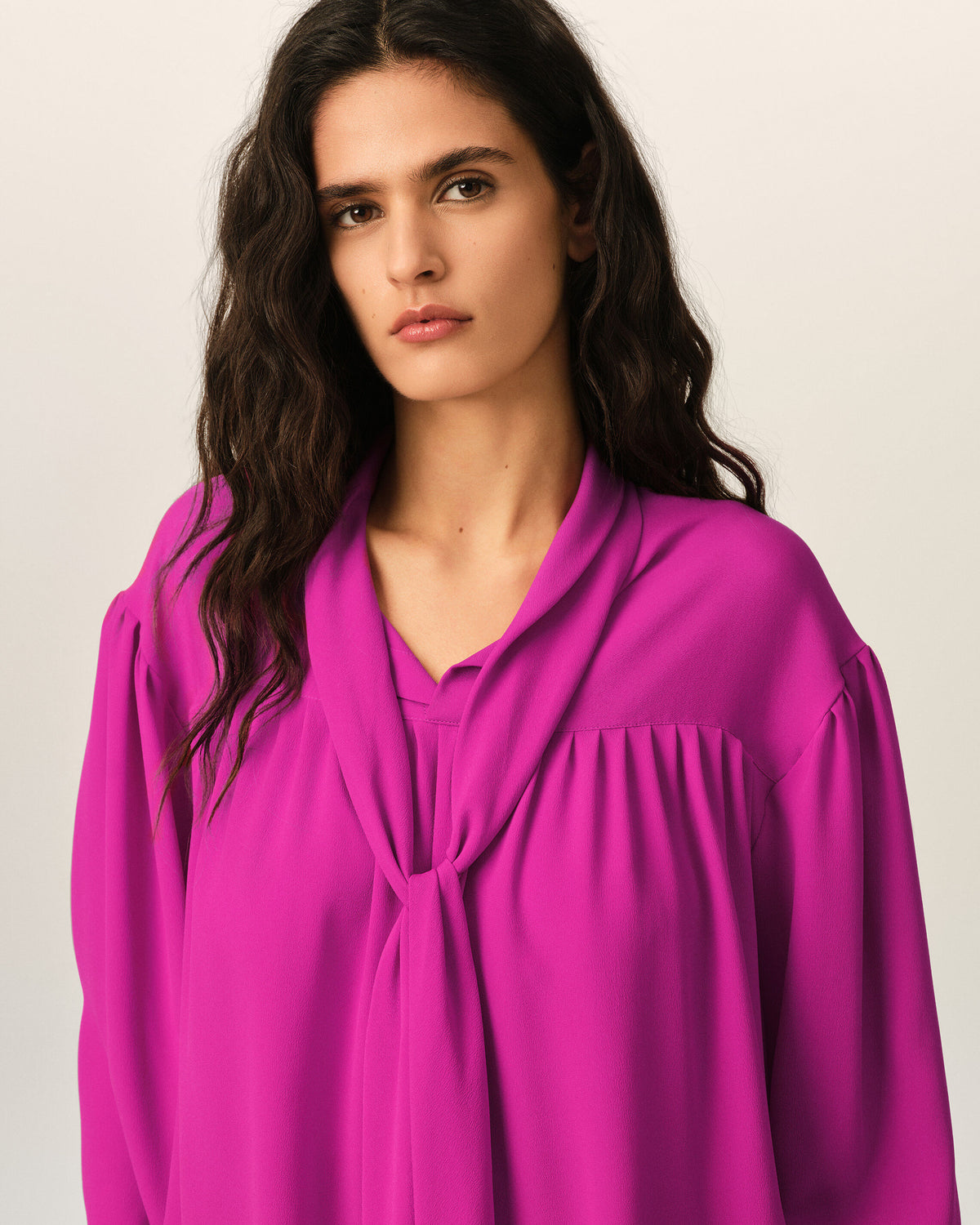 Purple lavalliere silk-blend blouse - 4