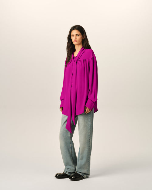 Purple lavalliere silk-blend blouse - Woman - 6 - AMI Paris - Ami Paris