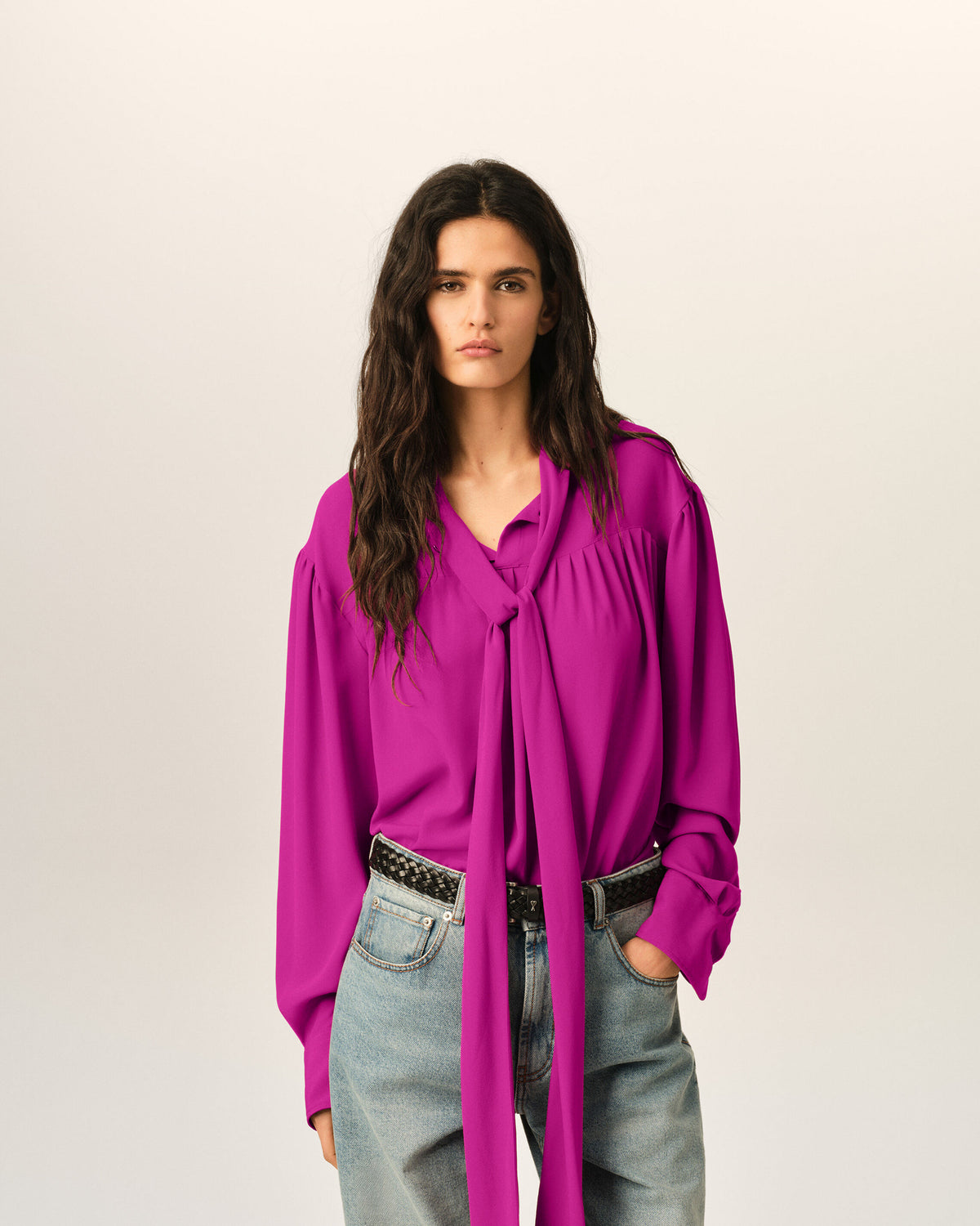 Purple lavalliere silk-blend blouse - 2