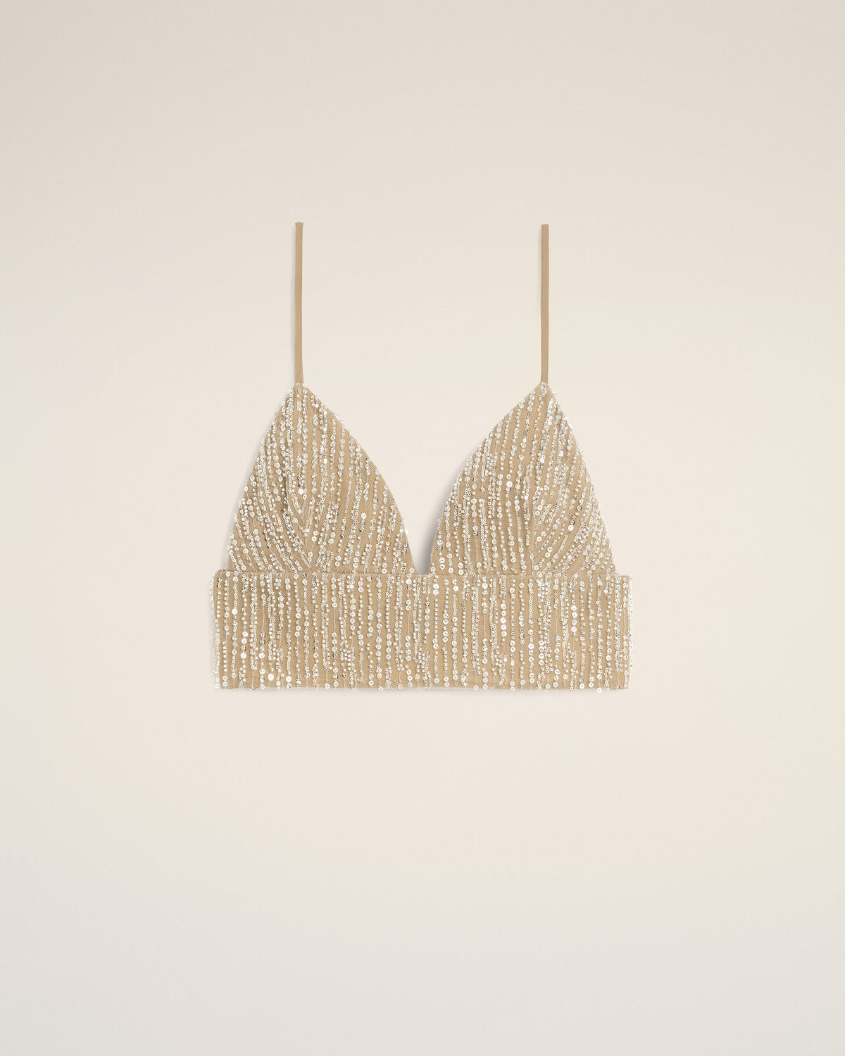 Top court beige brodé en sequins - 1
