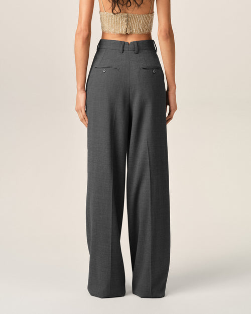Pantalón ancho de lana gris de talle alto - Mujer - 4 - AMI Paris - Ami Paris