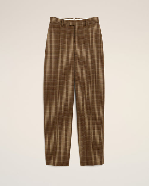 Pantalon marron à carreaux coupe ballon en laine - 1 - Ami Paris