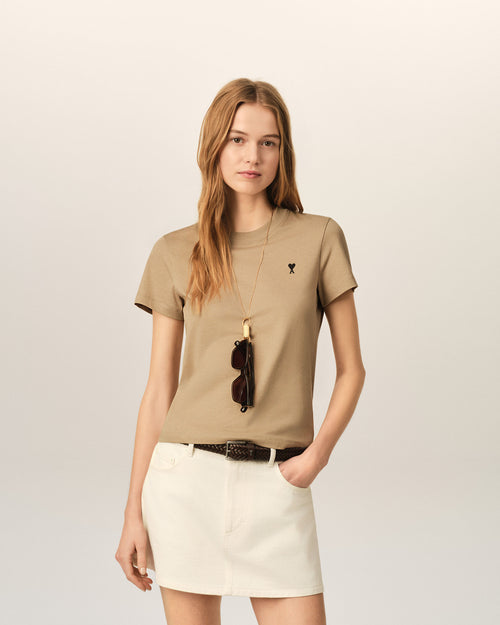 T-shirt Ami de Cœur in cotone beige - Donna - 2 - AMI Paris - Ami Paris