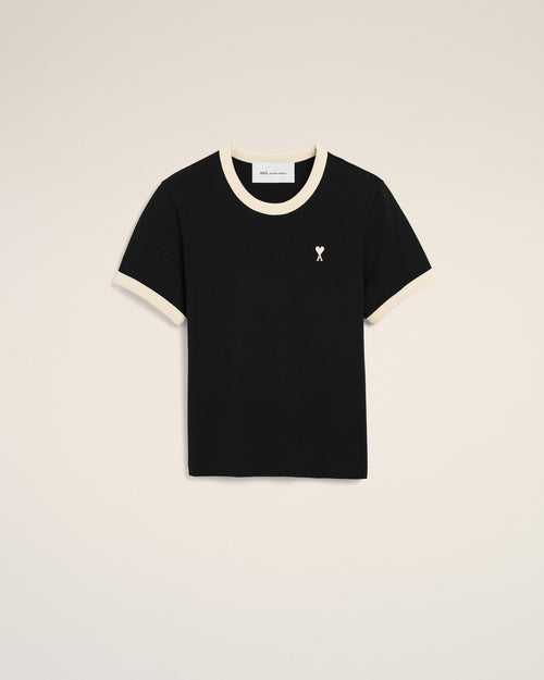 Black contrasted cotton t-shirt with Ami de Coeur - BLACK/IVORY - Ami Paris