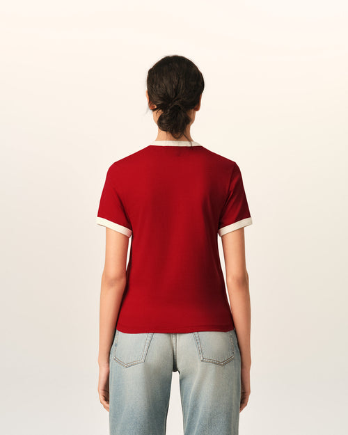 Red contrasted cotton t-shirt with Ami de Coeur - Woman - 5 - AMI Paris - Ami Paris