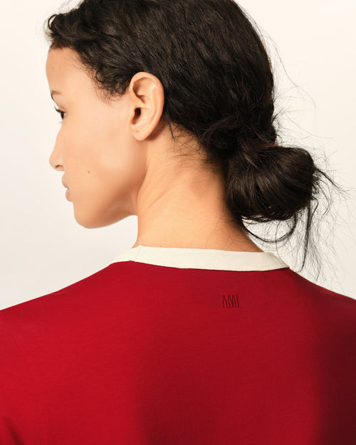Red contrasted cotton t-shirt with Ami de Coeur - Woman - 4 - AMI Paris - Ami Paris
