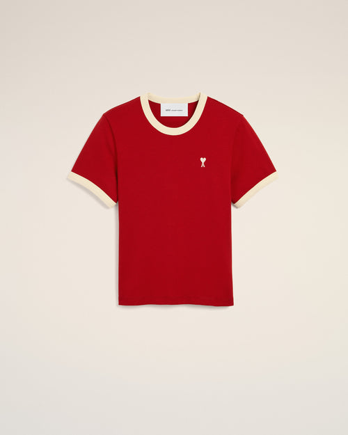 Red contrasted cotton t-shirt with Ami de Coeur - RUBY RED/IVORY - Ami Paris