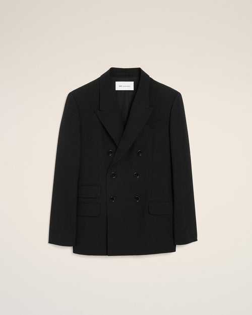 Gerade geschnittener Blazer aus schwarzer Wolle mit doppelter Knopfleiste - 1 - Ami Paris