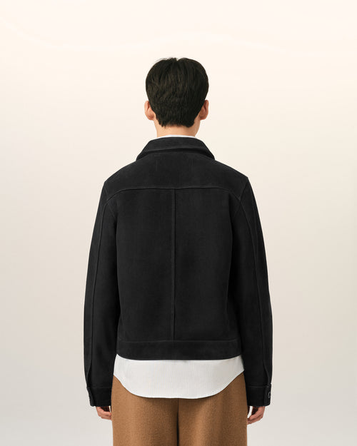 Chaqueta de cuero de cabra negra con Ami de Cœur en relieve - Hombre - 5 - AMI Paris - Ami Paris