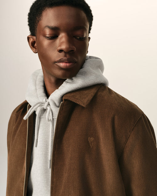 Brown corduroy cotton padded jacket with Ami de Coeur - Man - 4 - AMI Paris - Ami Paris