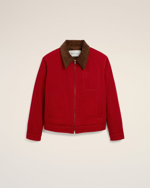 Red cotton zipped jacket with Ami de Coeur - 1 - Ami Paris