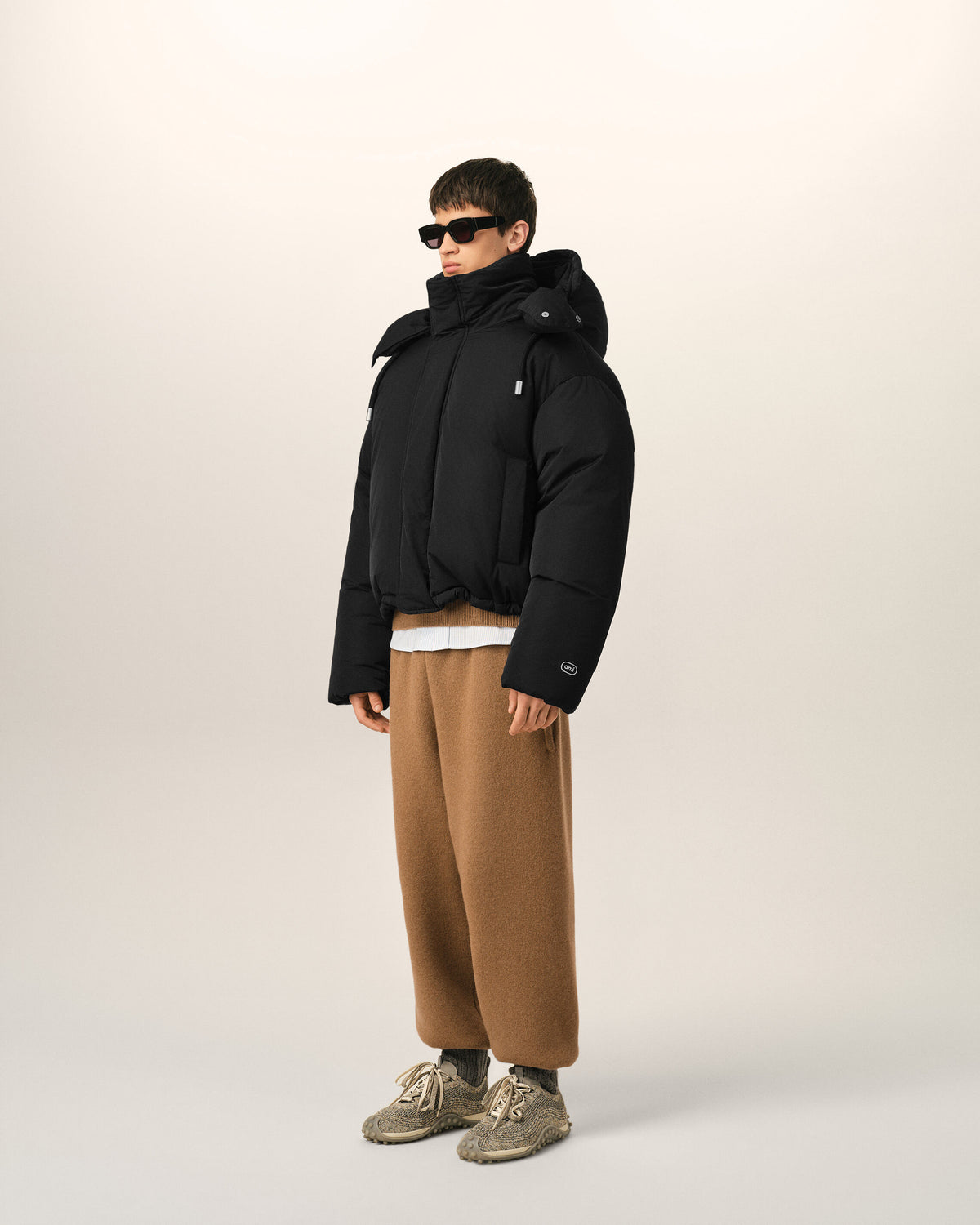 Black hooded nylon and cotton down jacket with Ami de Coeur - 6