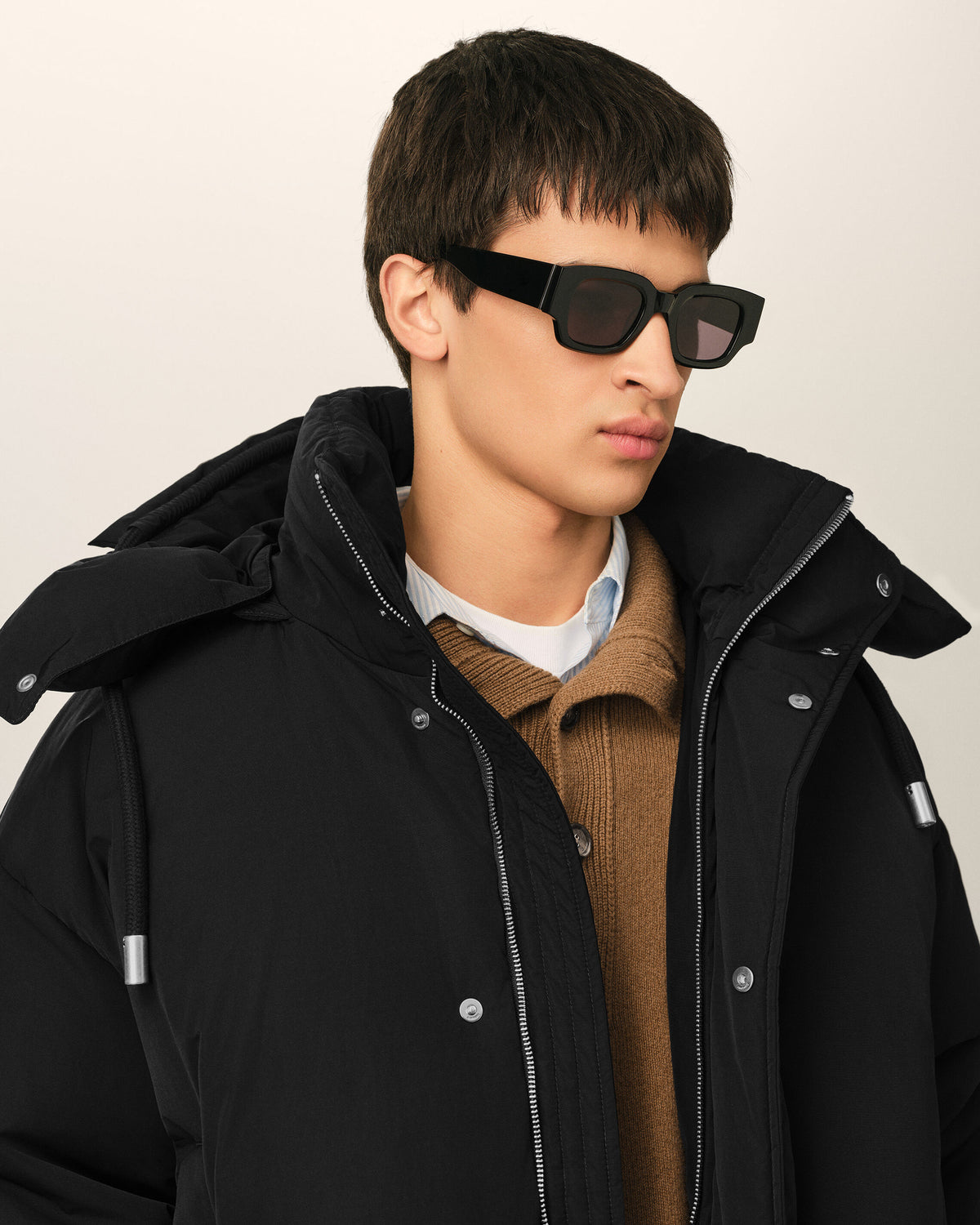 Black hooded nylon and cotton down jacket with Ami de Coeur - 4