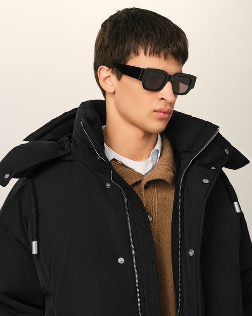 Black hooded nylon and cotton down jacket with Ami de Coeur - Man - 4 - AMI Paris - Ami Paris