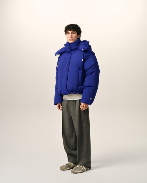 Blue hooded nylon and cotton down jacket with Ami de Coeur - Man - 6 - AMI Paris - Ami Paris