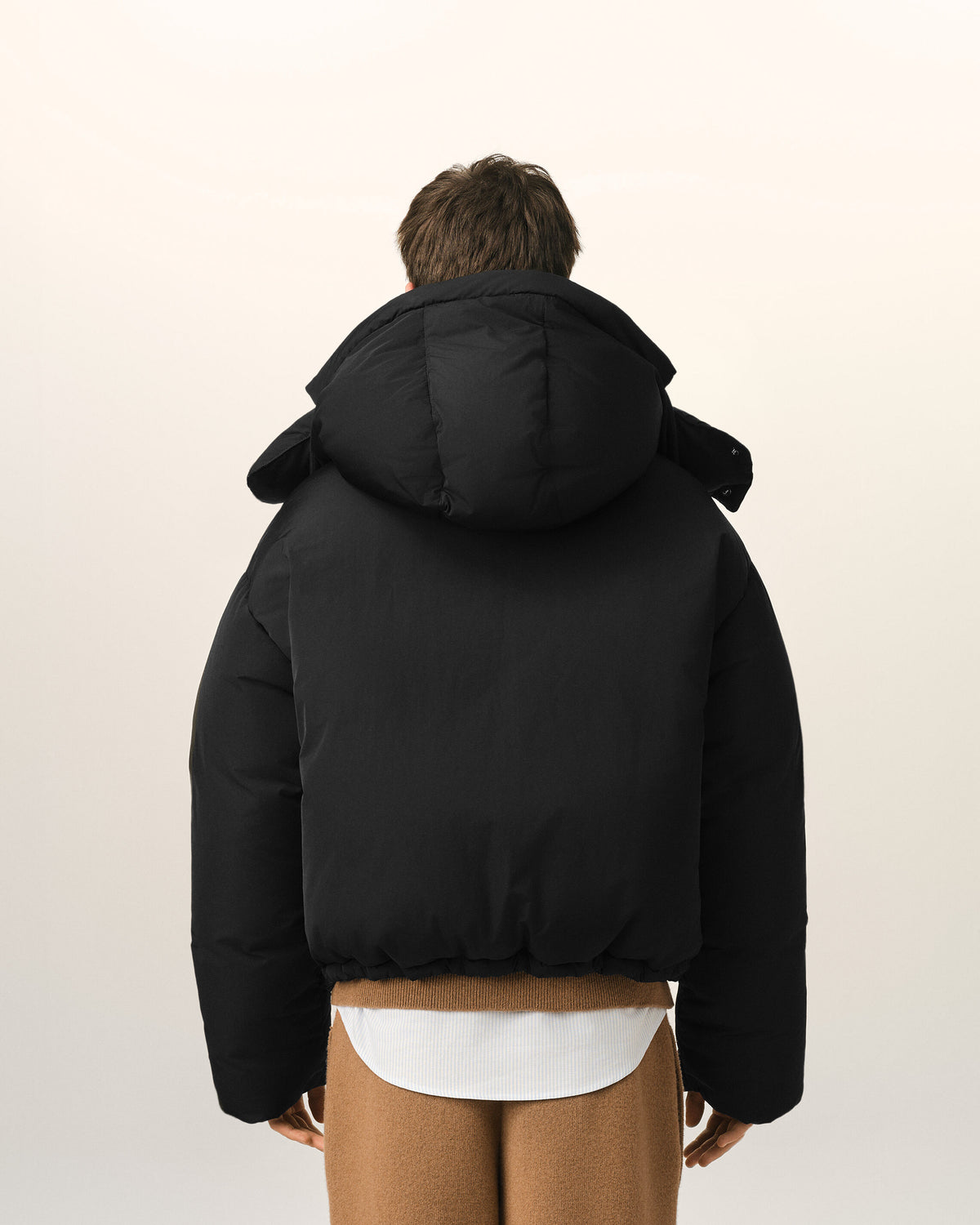Black hooded nylon and cotton down jacket with Ami de Coeur - 5
