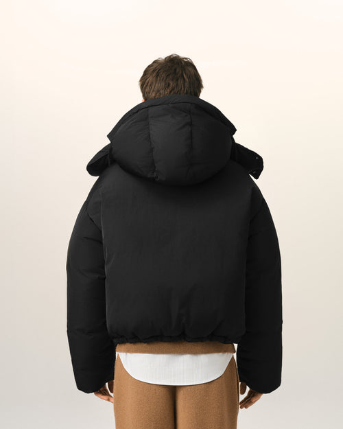 Black hooded nylon and cotton down jacket with Ami de Coeur - Man - 5 - AMI Paris - Ami Paris