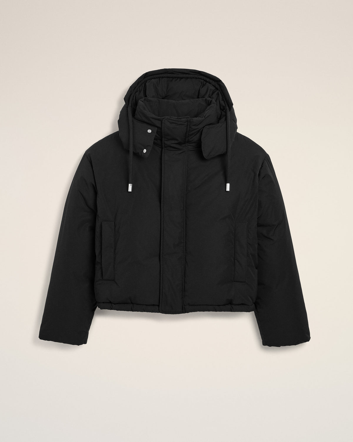 Black hooded nylon and cotton down jacket with Ami de Coeur - 1