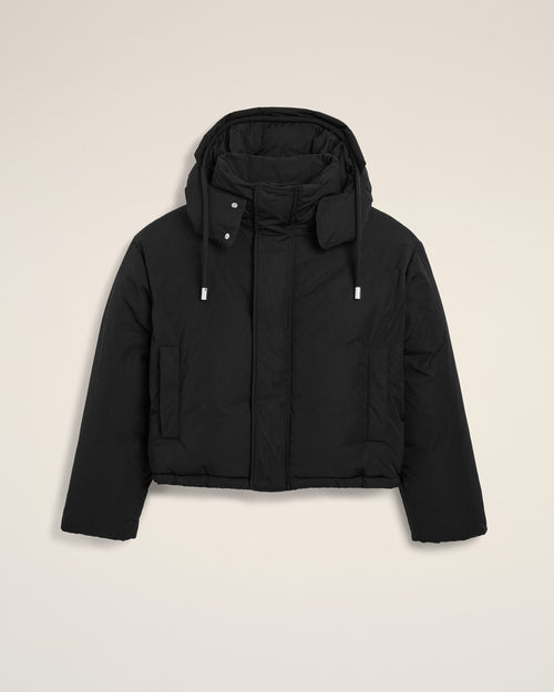 Black hooded nylon and cotton down jacket with Ami de Coeur - Man - 1 - AMI Paris - Ami Paris