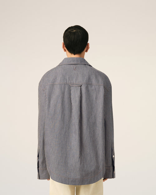 Blue striped cotton camp collar overshirt - Man - 5 - AMI Paris - Ami Paris