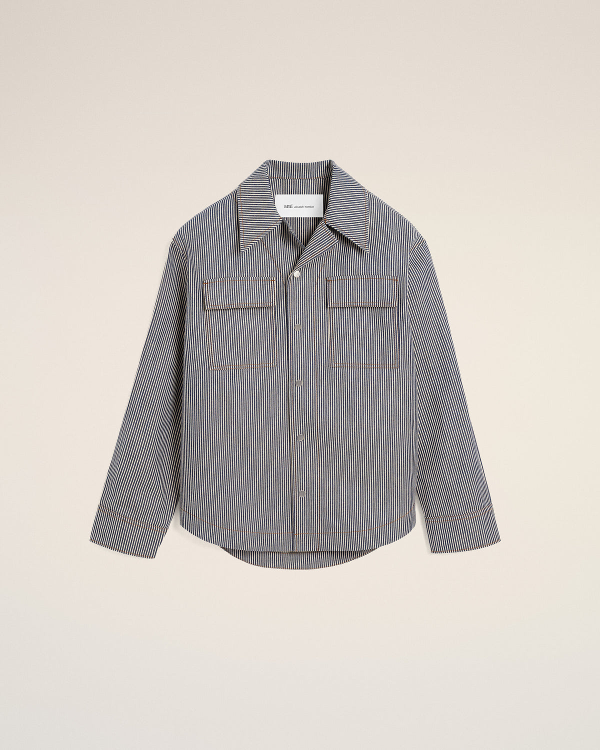 Blue striped cotton camp collar overshirt - 1