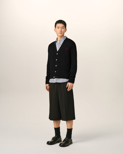 Black V neck wool cardigan with Ami de Coeur - Man - 6 - AMI Paris - Ami Paris