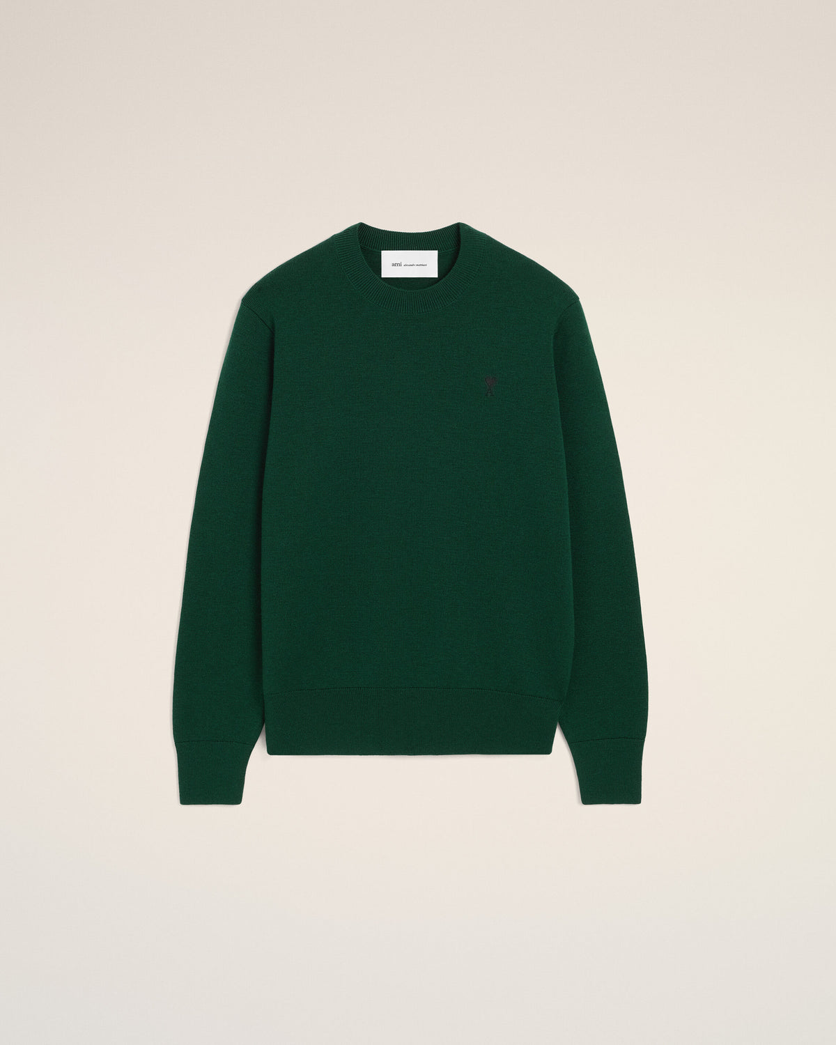 Green crewneck wool sweater with Ami de Coeur - 1