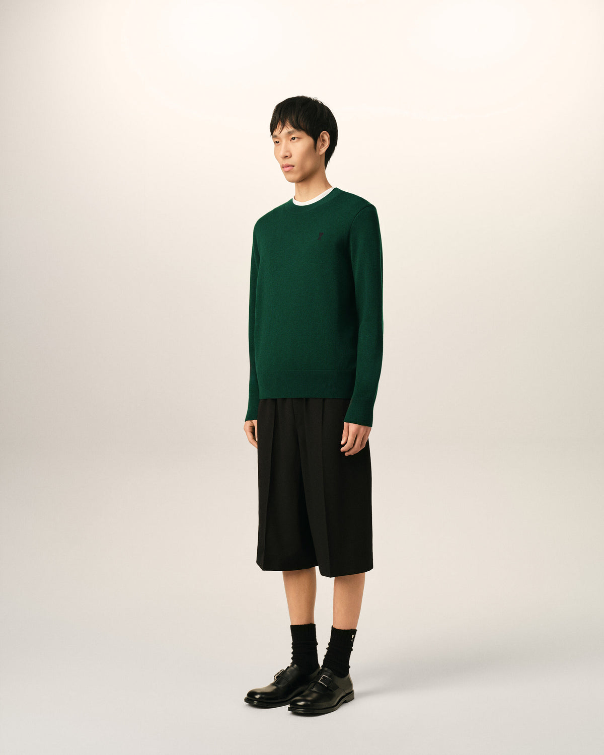Green crewneck wool sweater with Ami de Coeur - 6