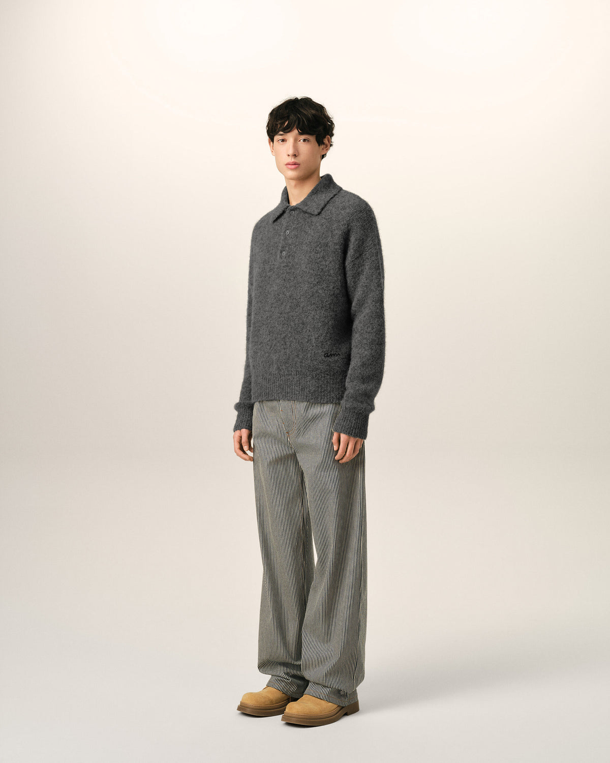 Polo gris en laine et alpaga broderie Ami - 6