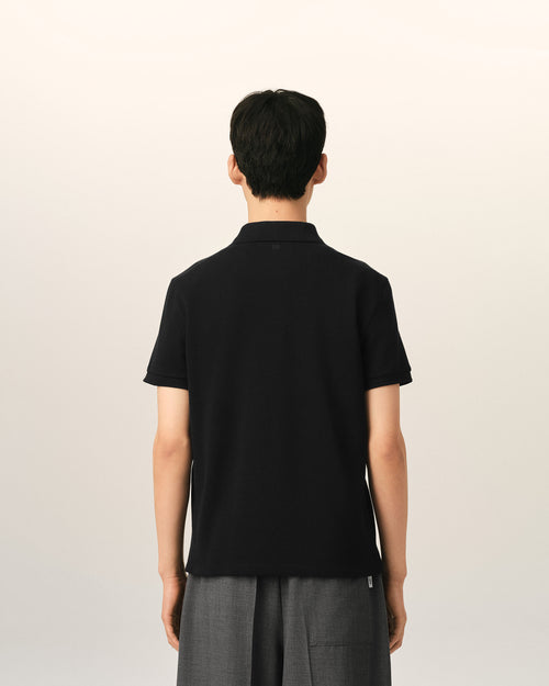 Black Cotton Short Sleeves Ami De Coeur Polo Shirt - Man - 5 - AMI Paris - Ami Paris