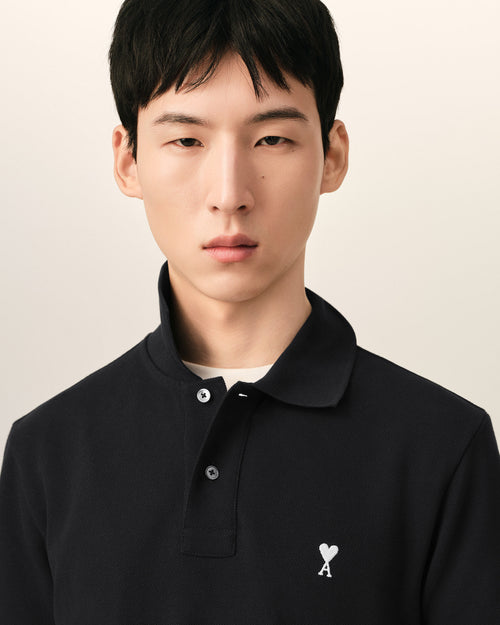 Black Cotton Short Sleeves Ami De Coeur Polo Shirt - Man - 4 - AMI Paris - Ami Paris
