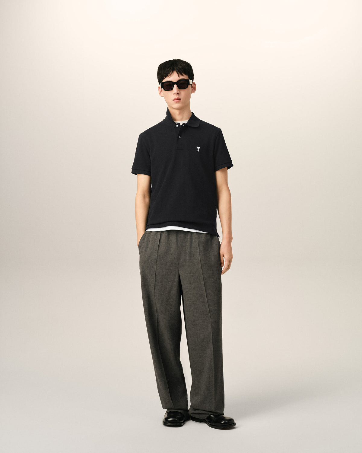 Black Cotton Short Sleeves Ami De Coeur Polo Shirt - 3