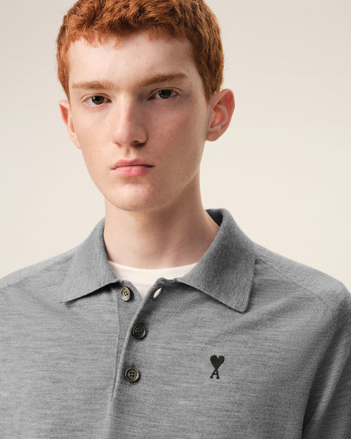 Graues Ami De Coeur Polohemd aus Wolle mit kurzen Ärmeln - Herren - 4 - AMI Paris - Ami Paris