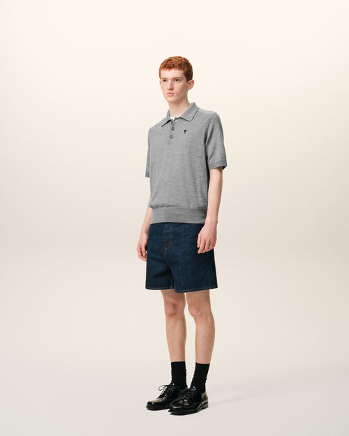 Graues Ami De Coeur Polohemd aus Wolle mit kurzen Ärmeln - Herren - 6 - AMI Paris - Ami Paris