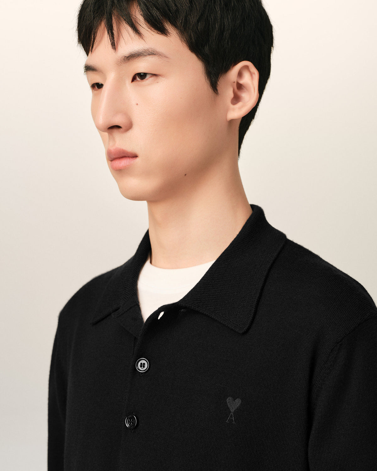 Black wool polo with Ami de Coeur - 4