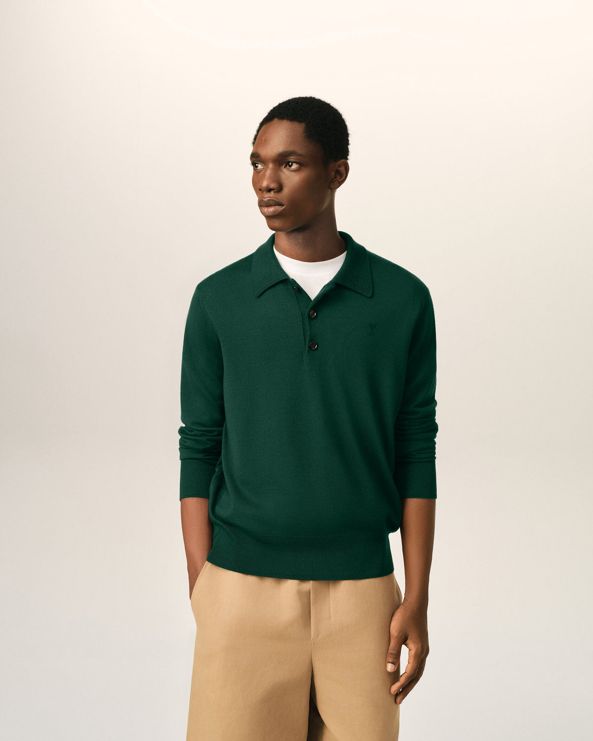 Green wool polo with Ami de Coeur - 2